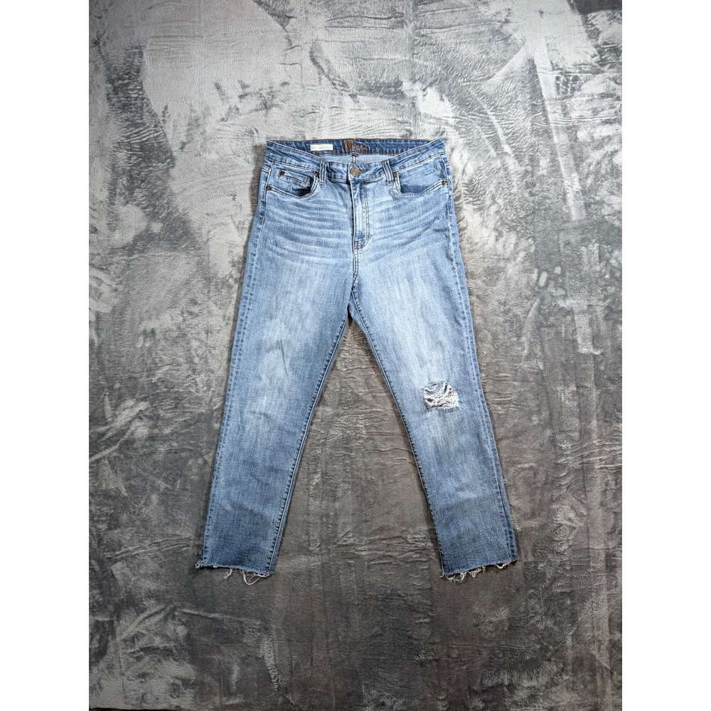 Kut from the Kloth Katy High Rise Ankle Straight Leg Jeans Distressed Blue 10